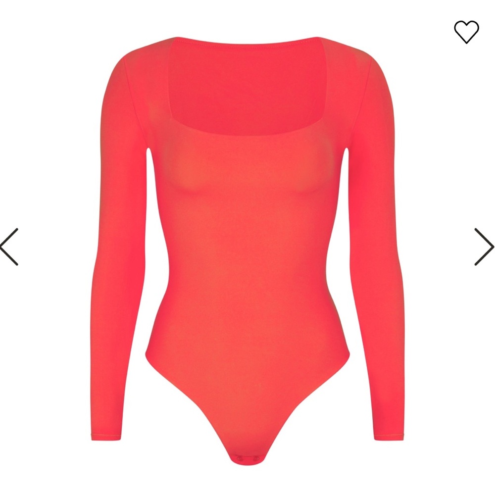 Skims Long Sleeve Square Neck Bodysuit in Poppy